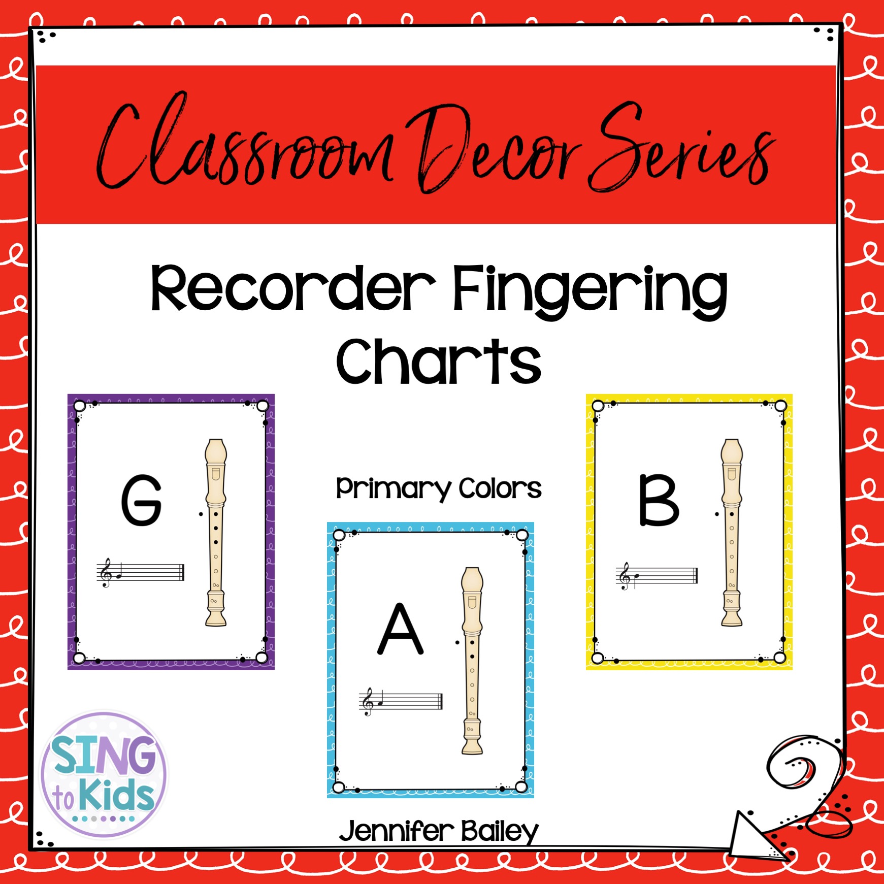 Recorder Fingering Charts Primary Colors SingtoKids